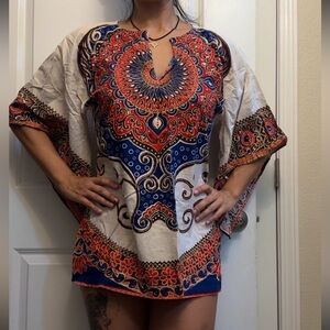 1970s dashiki tunic top | split neck S/M